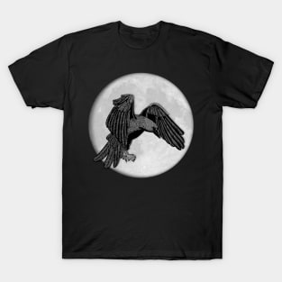 Flying Raven Crow - Full Moon Silhouette 1 T-Shirt